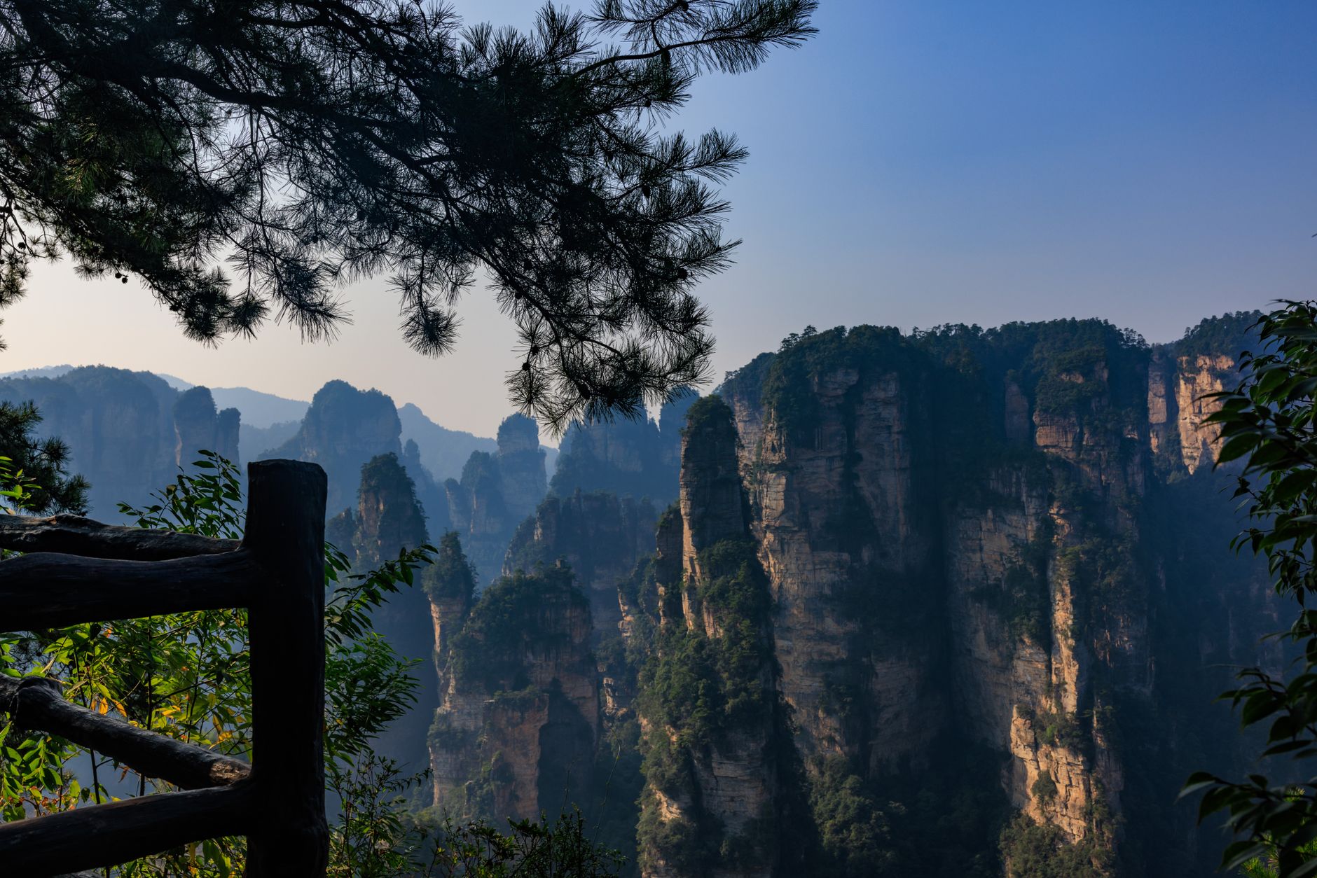 Towering sandstone pillars of Zhangjiajie National Forest Park