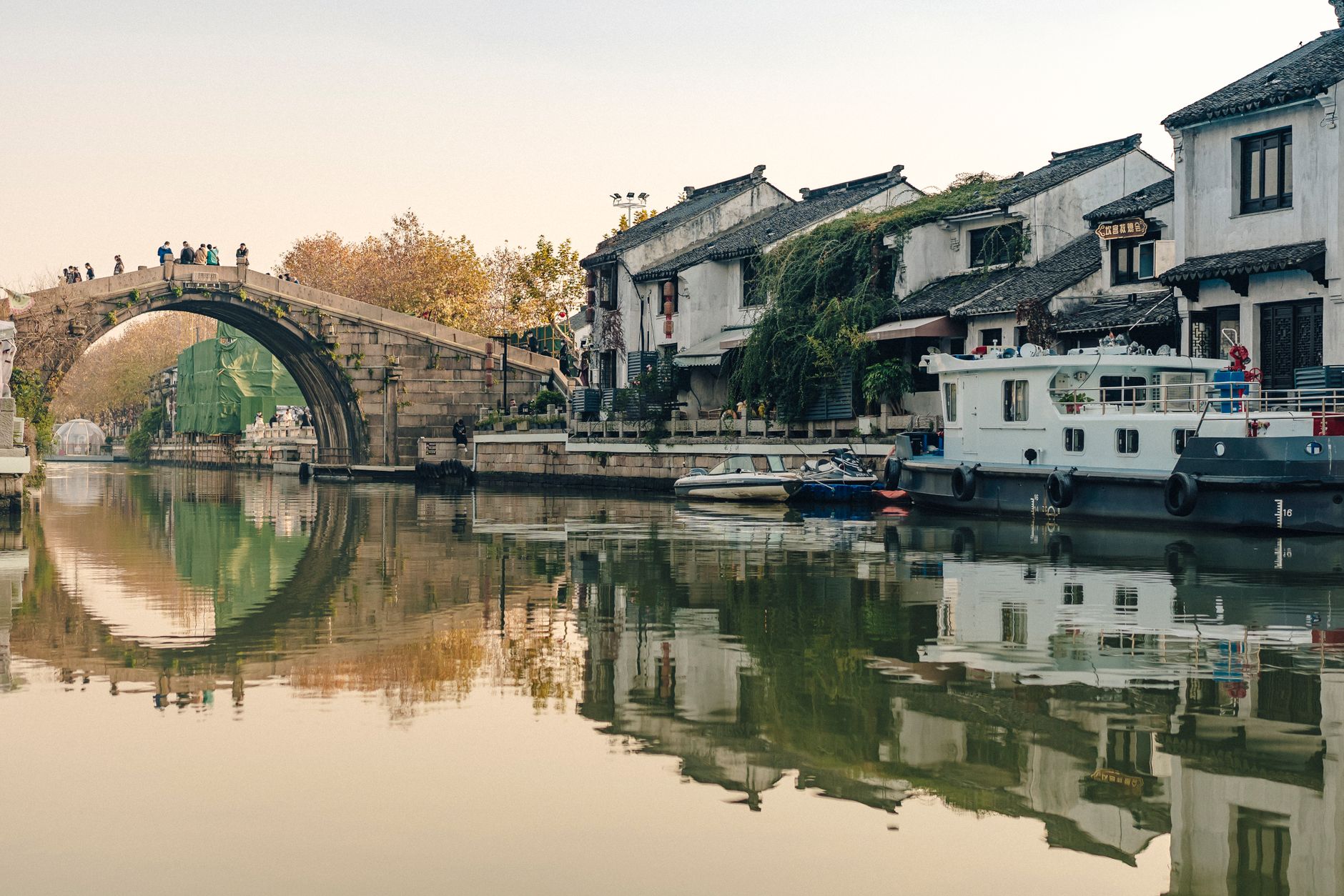 Stone bridge and waterway through the old town