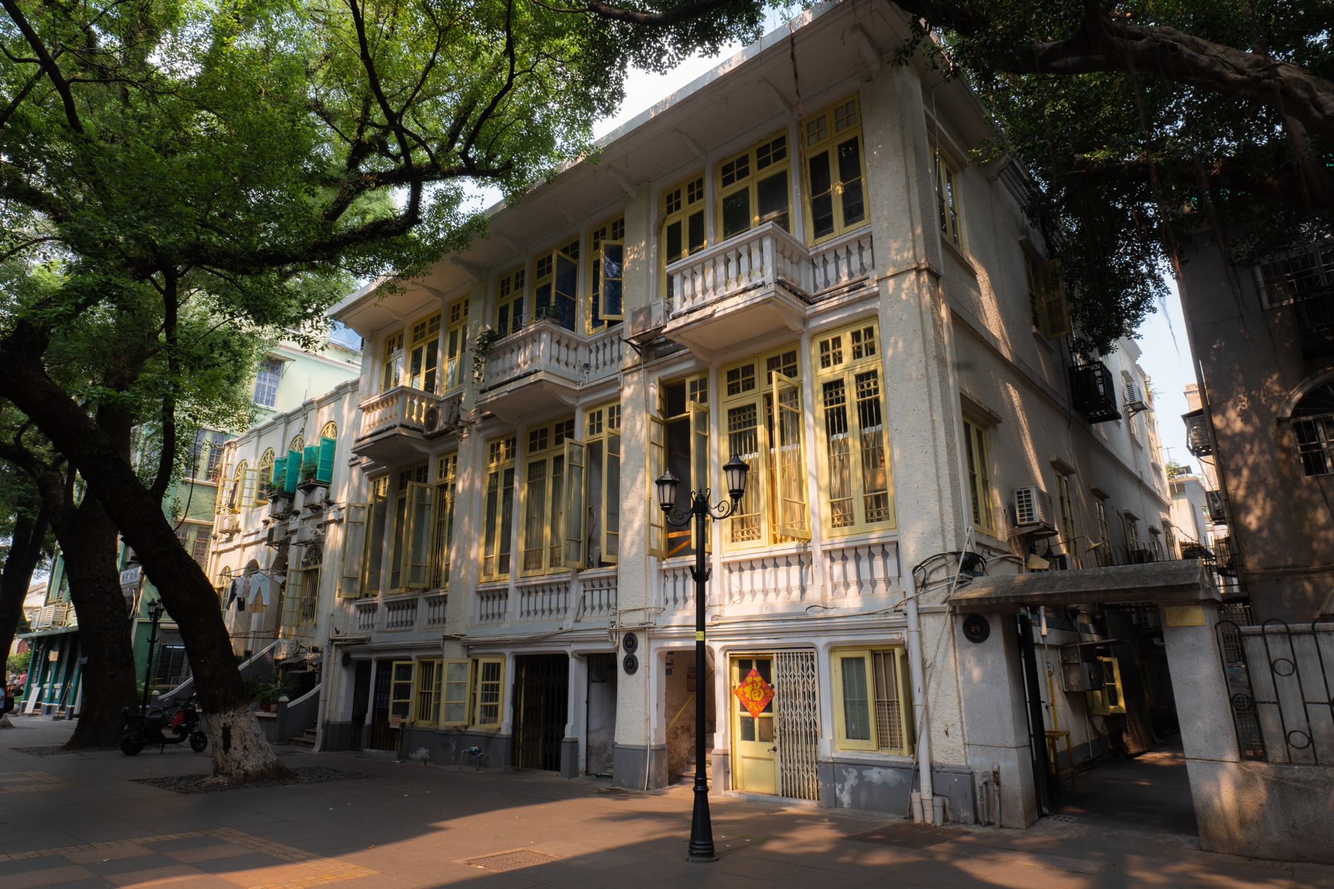 Colonial-era architecture on tree-lined Shamian Island, Guangzhou