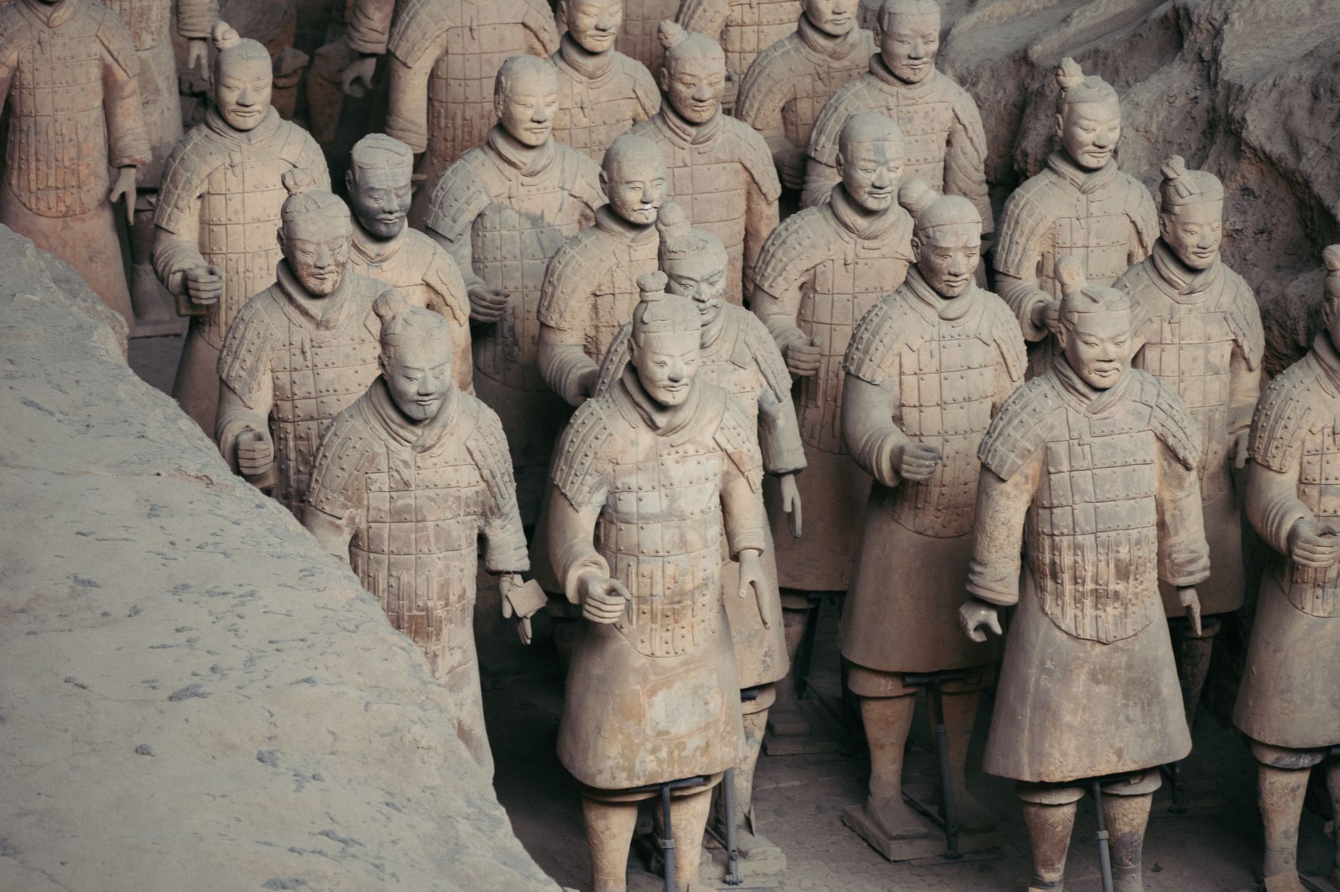 The Terracotta Army warriors in their excavation pit in Xi'an