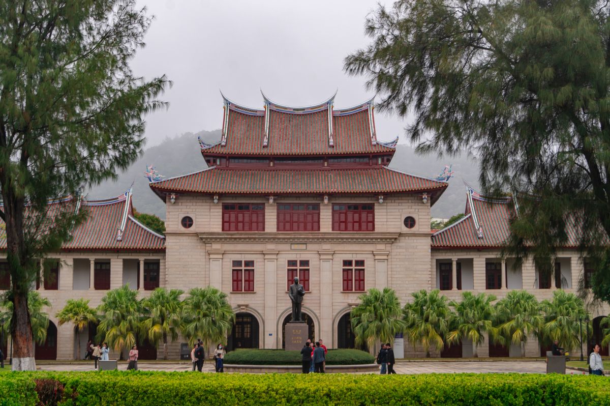 Xiamen University's Qunxian building with its distinctive red-tiled roof