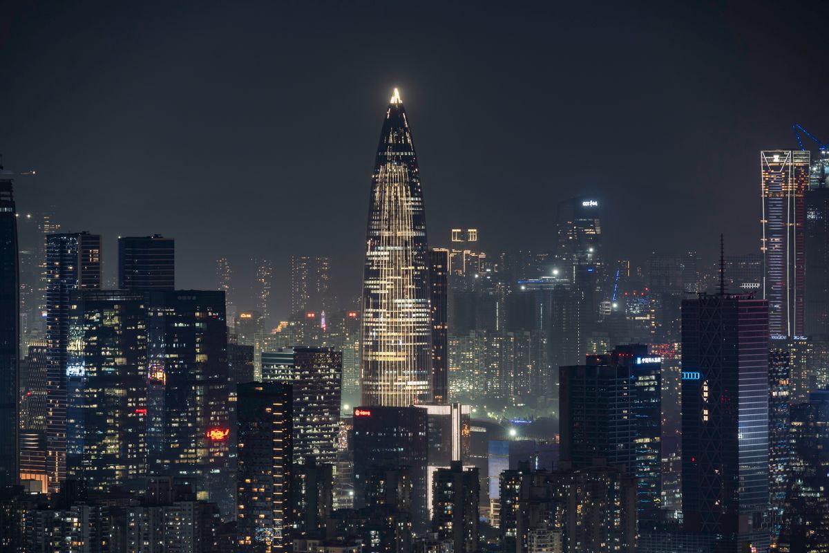 Kingkey 100 tower and the Luohu skyline at night