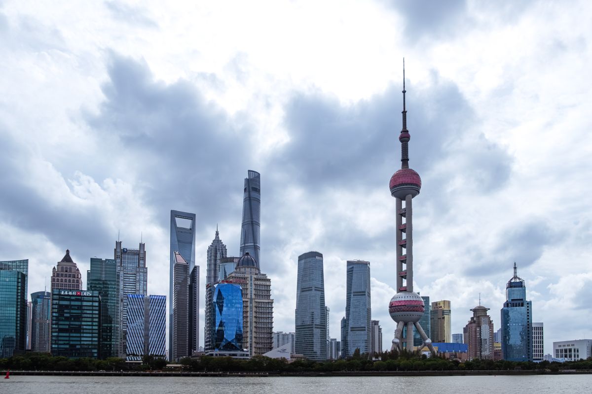 Pudong Lujiazui skyline with Oriental Pearl Tower across the Huangpu River