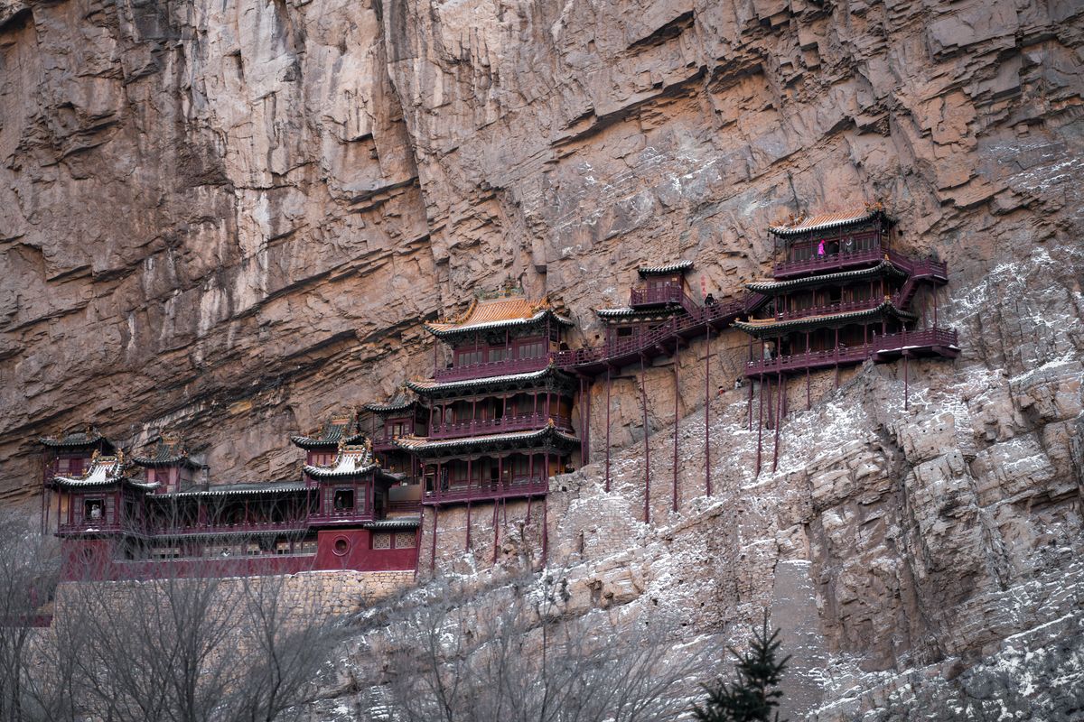 Hanging Temple built into a cliff face near Datong, Shanxi province