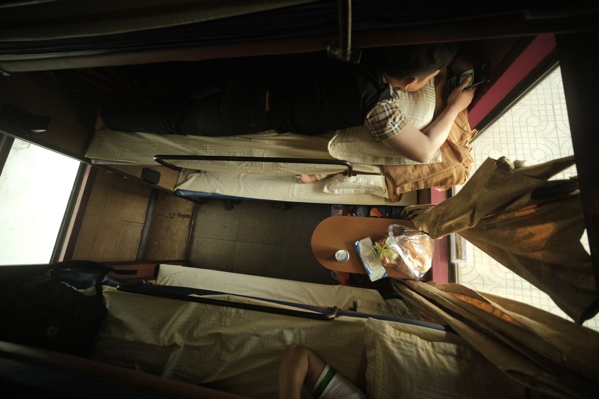 Sleeper cabin bunks on a Chinese overnight train