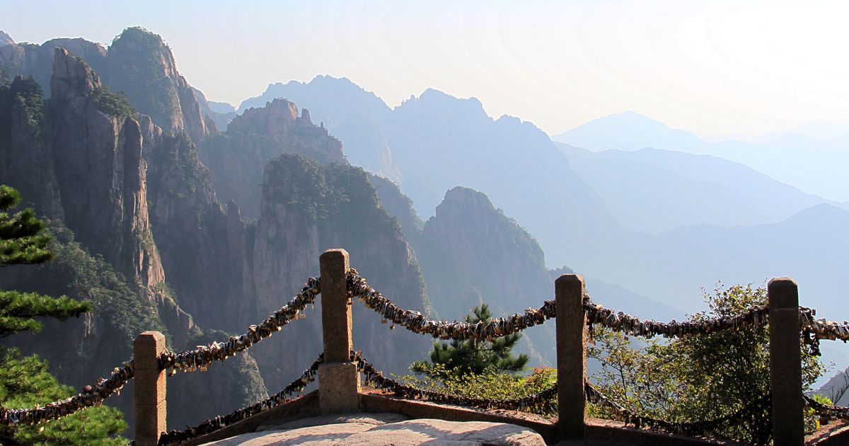 Sea of clouds and granite peaks seen from a Huangshan mountain viewpoint