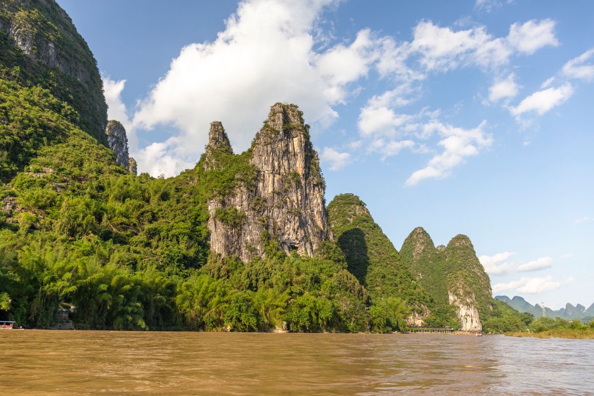 Limestone karst cliffs along the Li River near Yangshuo