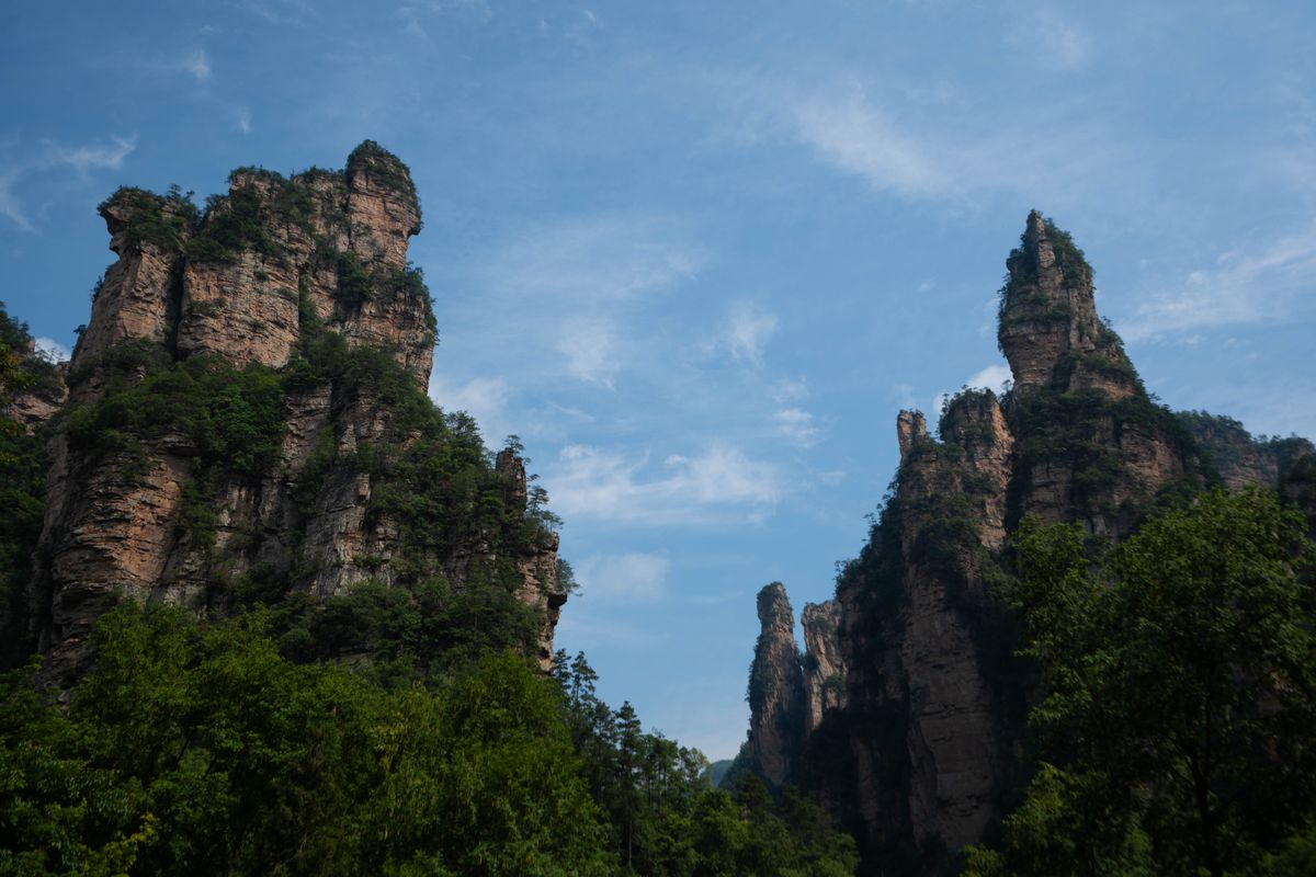 Towering sandstone pillars in Zhangjiajie National Forest Park, the inspiration for Avatar's floating mountains