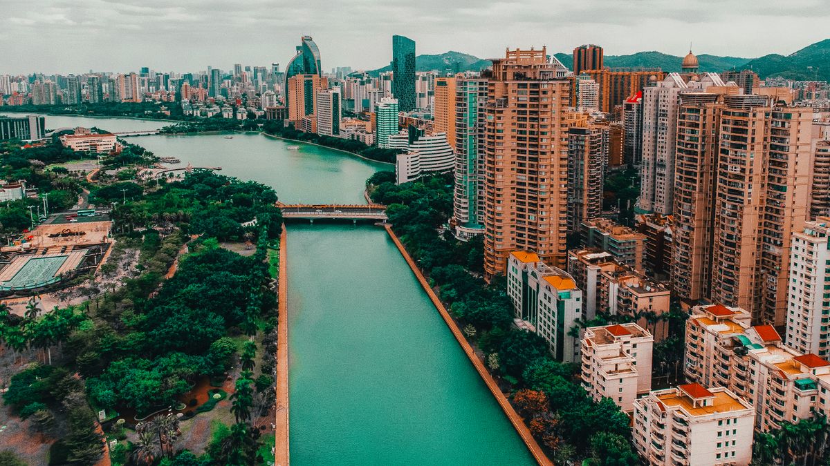 Xiamen skyline and waterfront seen from above