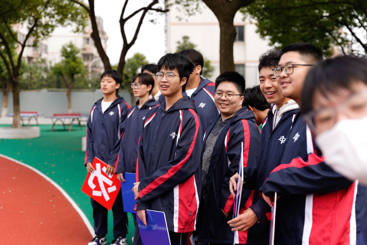Students gathered on a school campus in China