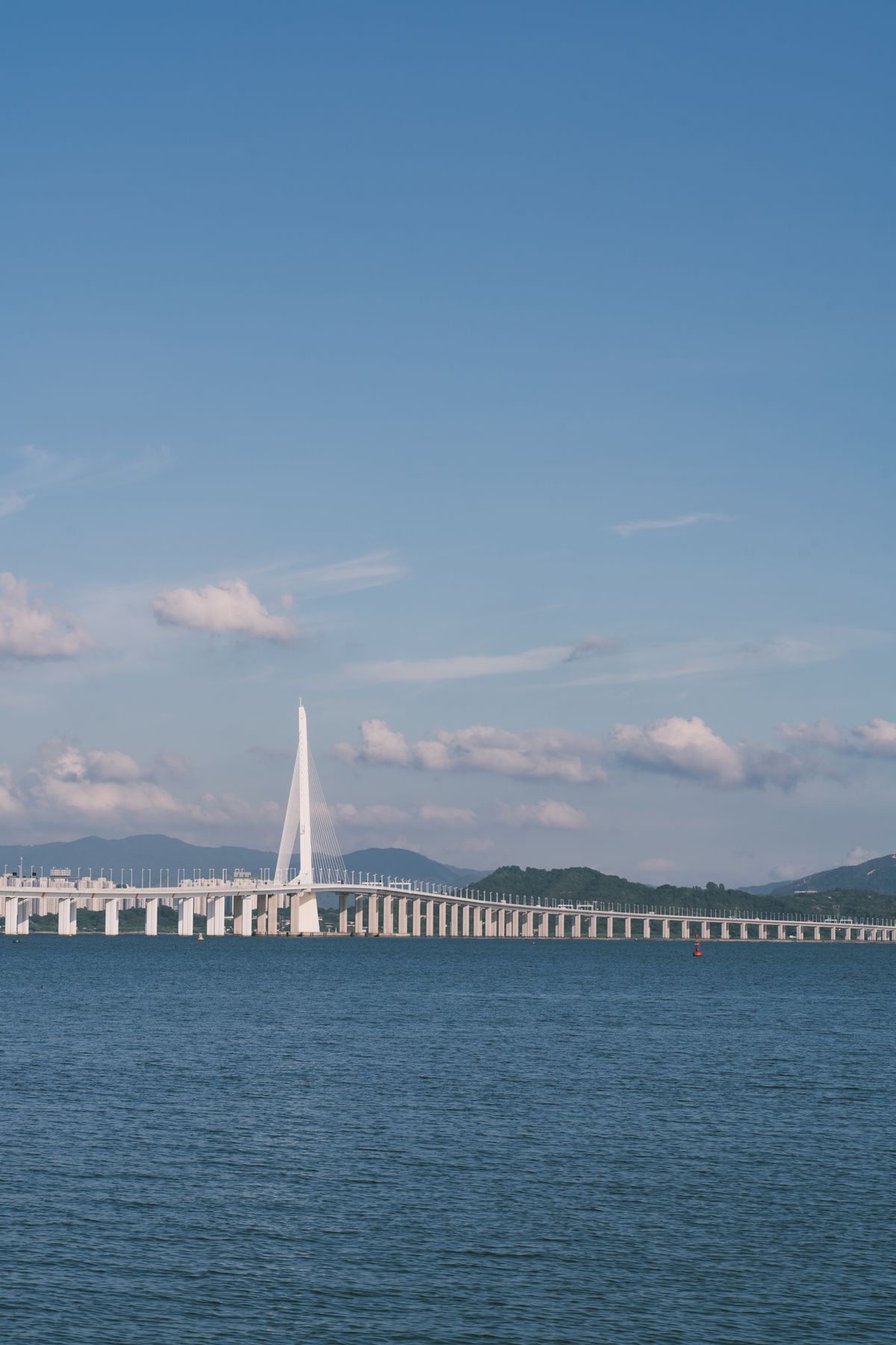 Shenzhen Bay Bridge connecting Shenzhen and Hong Kong across the water