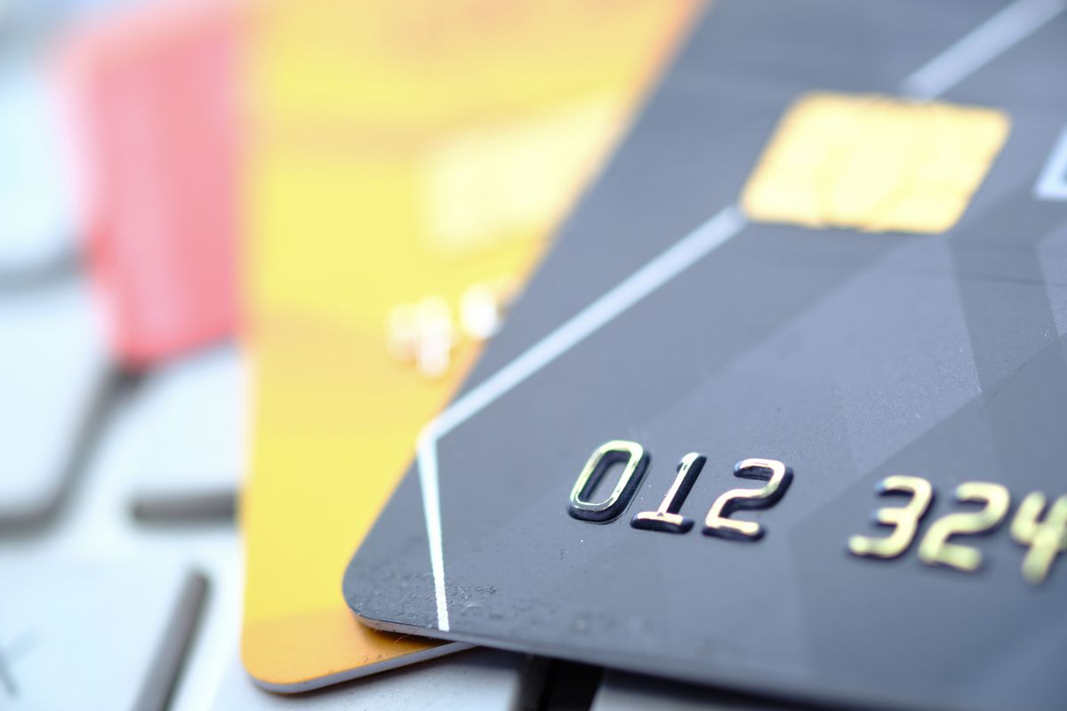A mix of credit and debit cards