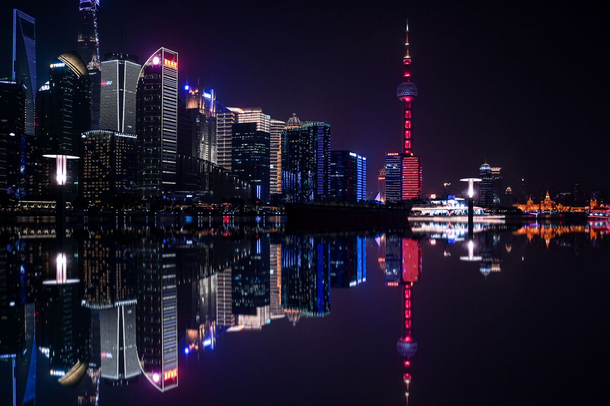 Shanghai Pudong skyline at night, one of China's most-booked hotel districts