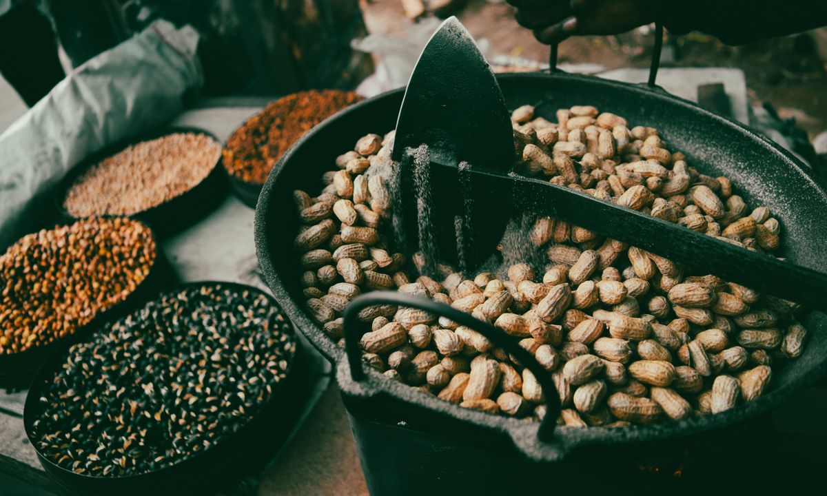 Peanuts and other grains displayed as cooking ingredients