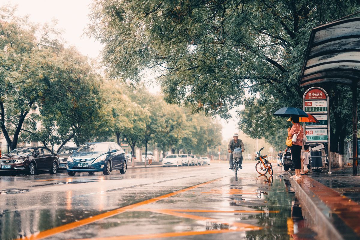 Rainy street in Beijing during summer travel