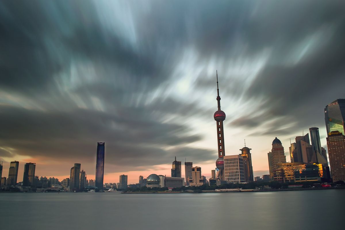 Shanghai skyline under changing September clouds