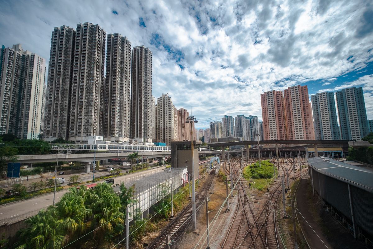 Rail lines at a station in Hong Kong