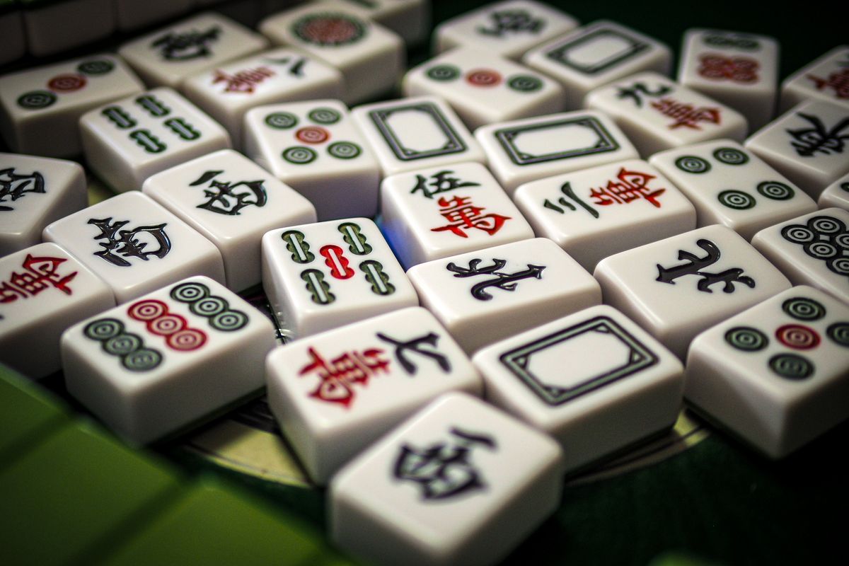 Close view of Chinese mahjong tiles