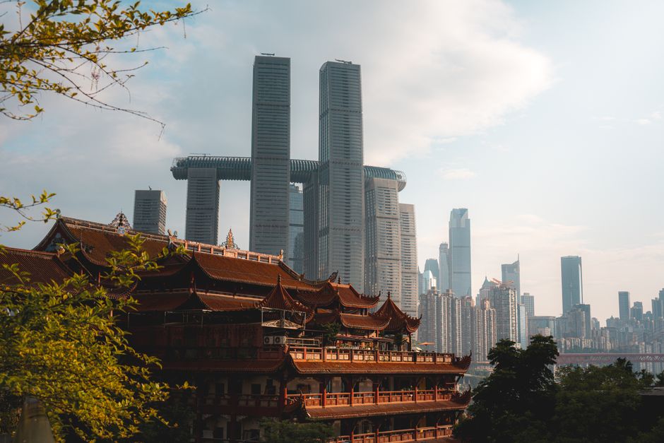 Discover the blend of modern skyscrapers and traditional architecture in Chongqing's breathtaking cityscape.